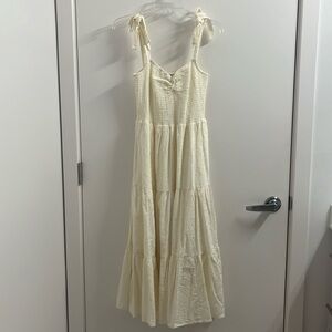 Cream eyelet madewell sundress with bow tie straps